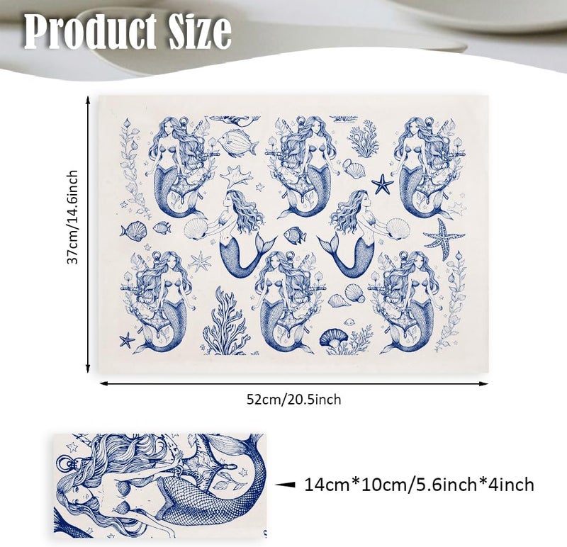 SUPERDANT 5PCS Mermaids Underglaze Paper Transfer Underwater World Transfer Paper for Clay Ceramic Porcelain Under Glaze Transfers for Pottery Blue Enamel Decals Papers Handcrafted Gifts - Image 2